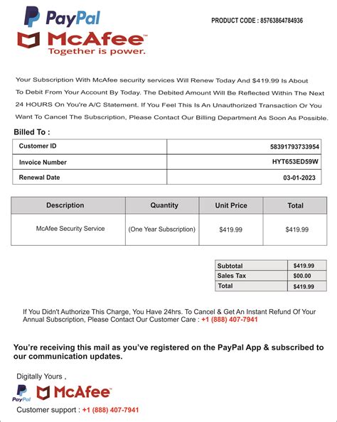 mcafee fake invoice|FAKE “McAfee LLC PayPal Payment” Email/Text Message Scam.